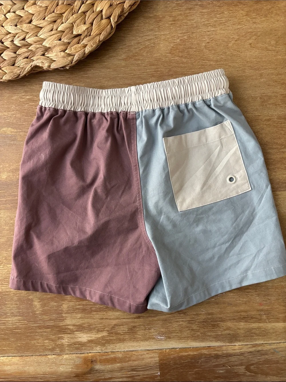 Colorblock Drawstring Swim Shorts - Blue & Mauve